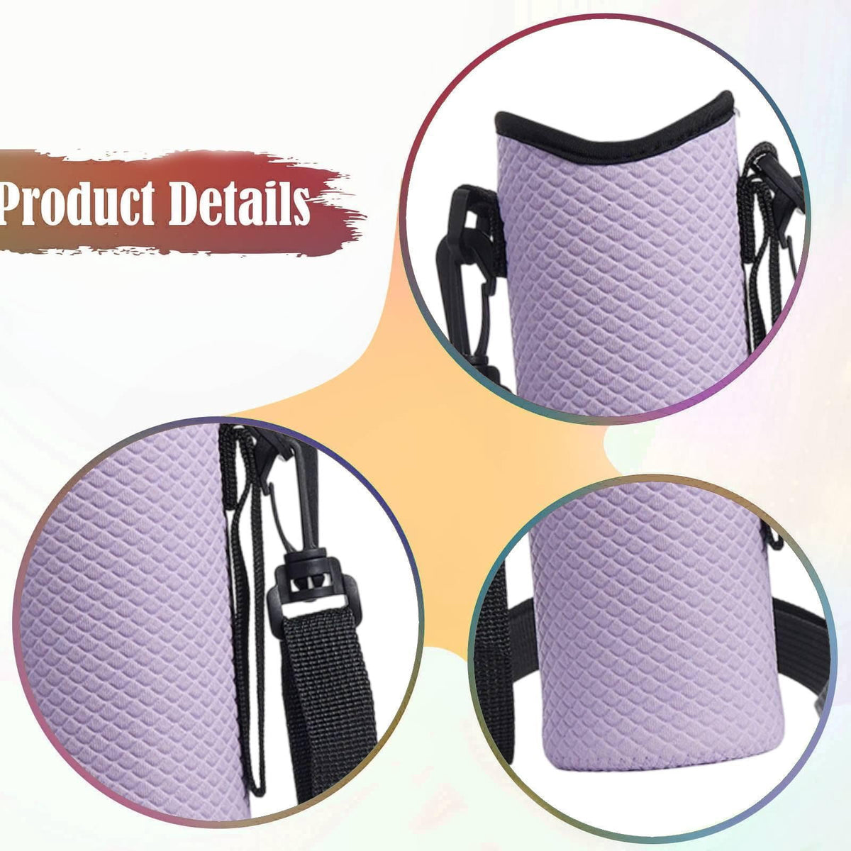 Neoprene Bottle Carrier with Adjustable Crossbody Strap, Light Purple - Image 6