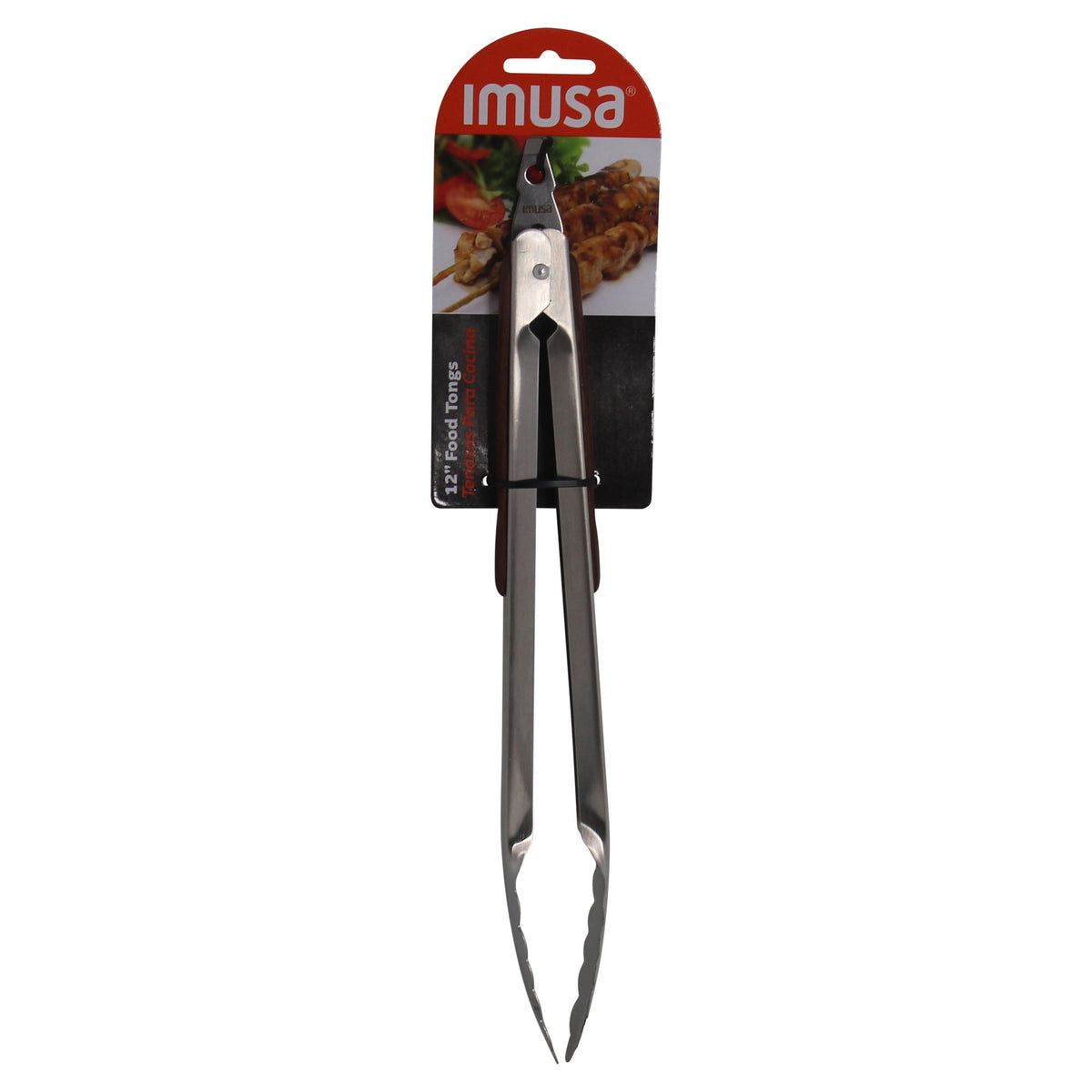 Stainless Steel Kitchen Tongs, 12 Inch, with Locking Arm and Wood-Look Grip - Image 2