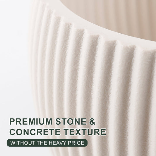 Round Belly Planter Set of 3 in Concrete-Look Plastic, 8.7, 10.8 and 13.4 Inch - Image 2