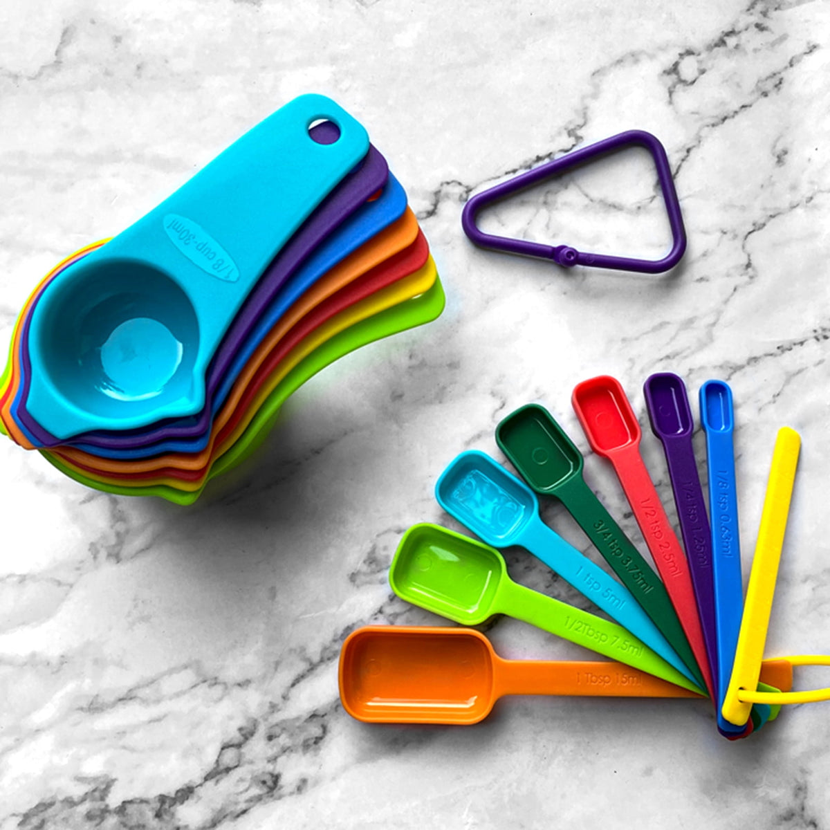 Measuring Cup and Spoon Set, 15 Pieces in Stackable Plastic with Leveler - Image 6