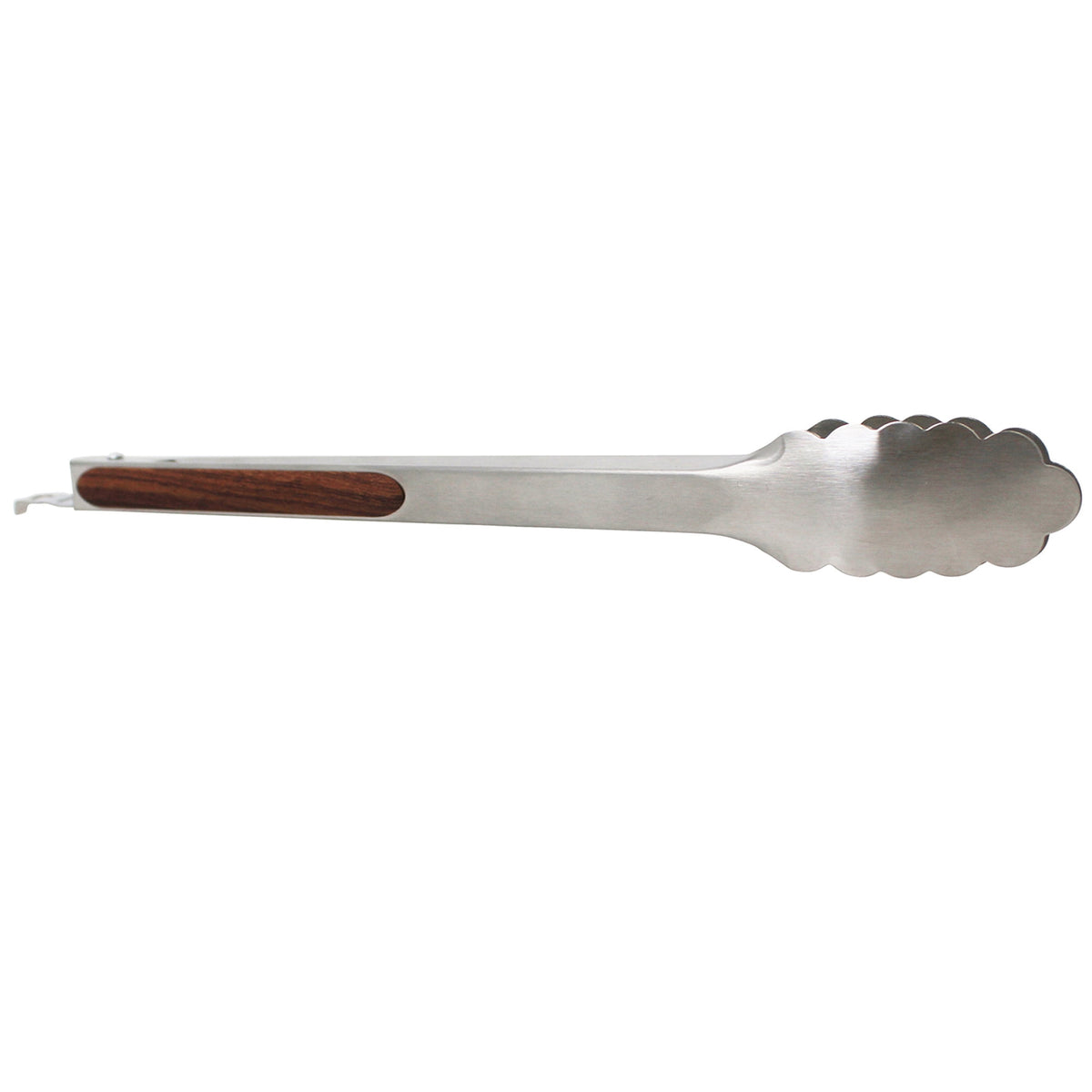 Stainless Steel Kitchen Tongs, 12 Inch, with Locking Arm and Wood-Look Grip