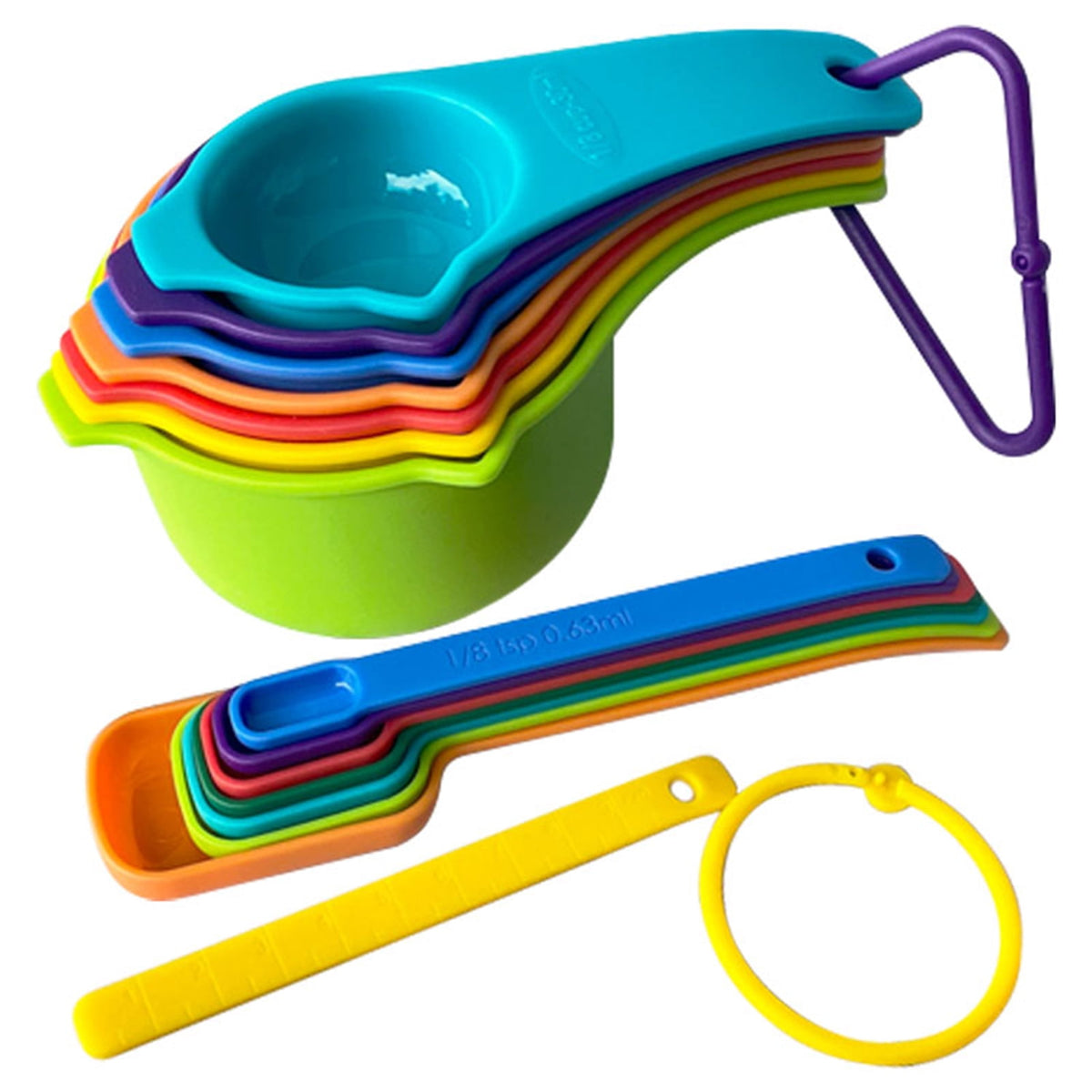 Measuring Cup and Spoon Set, 15 Pieces in Stackable Plastic with Leveler