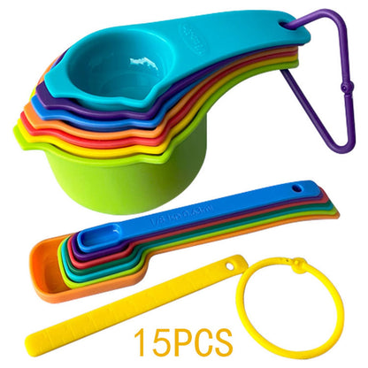 Measuring Cup and Spoon Set, 15 Pieces in Stackable Plastic with Leveler - Image 3