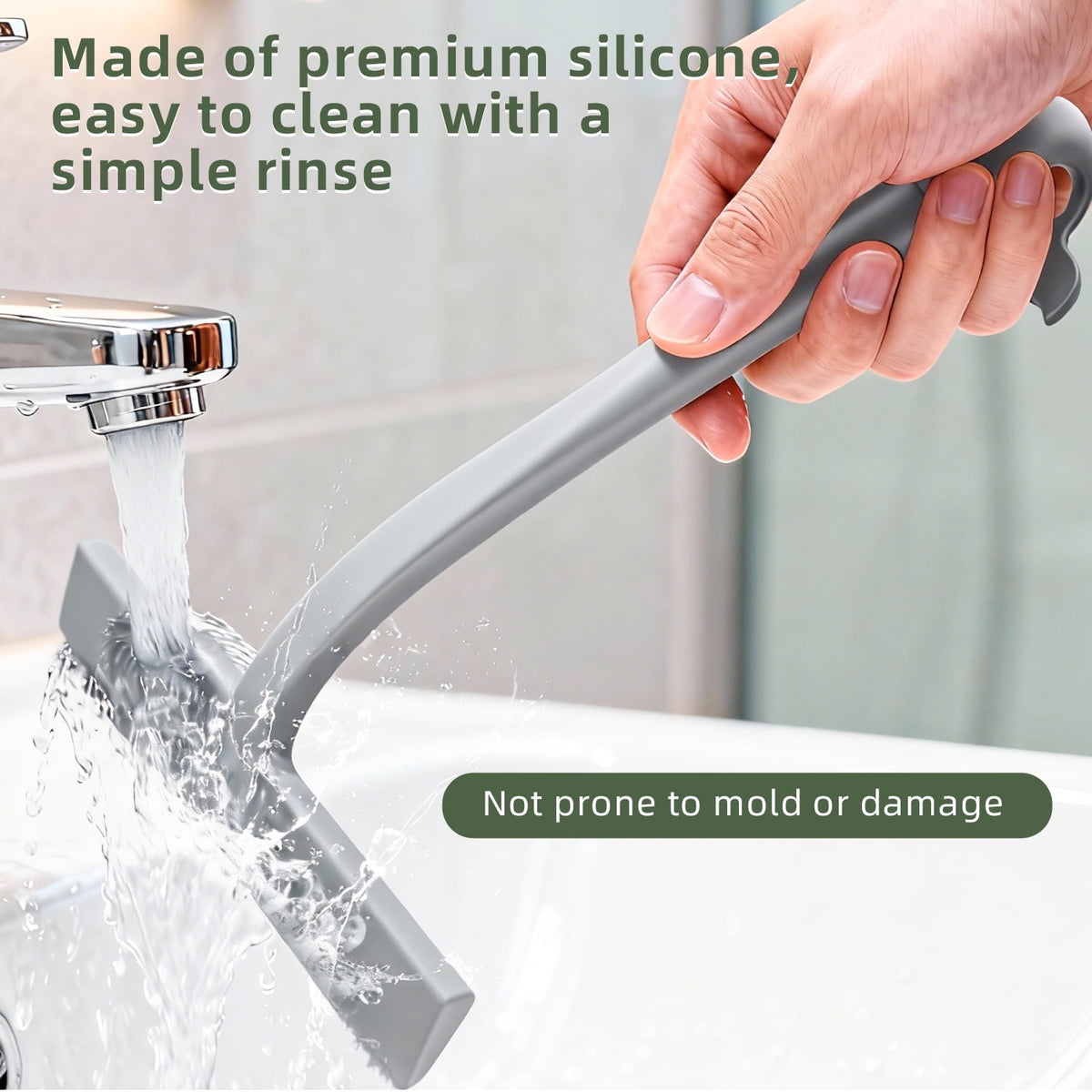 Silicone Shower Squeegee with Detachable Hook, 8.85 Inch, Grey - Image 6