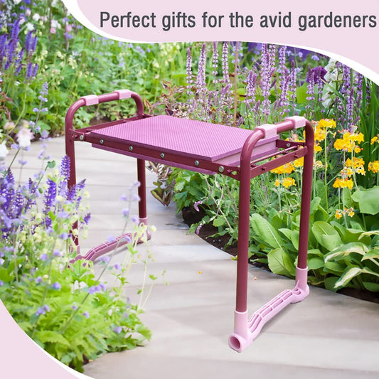 Folding Kneeler Bench and Garden Seat with Tool Pouch, Steel Frame, Purple - Image 2
