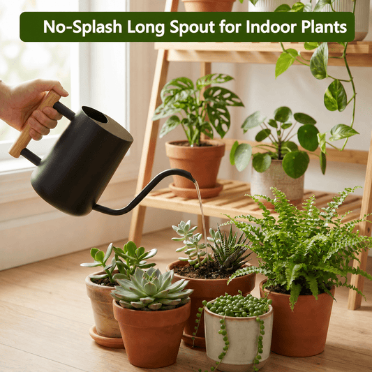 Long-Spout Watering Can for Houseplants, 35 oz Stainless Steel, Black - Image 2