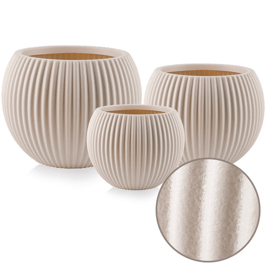 Round Belly Planter Set of 3 in Concrete-Look Plastic, 8.7, 10.8 and 13.4 Inch