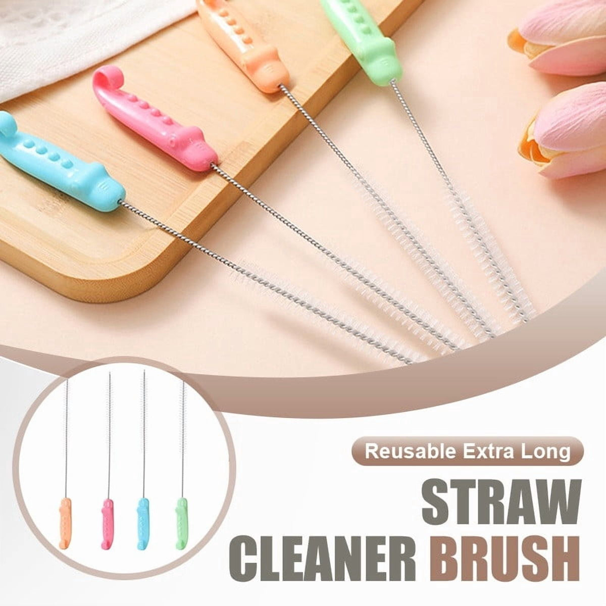 Reusable Straw Brush, 9 Inch, for Tumbler Lids and Narrow Tubes - Image 2