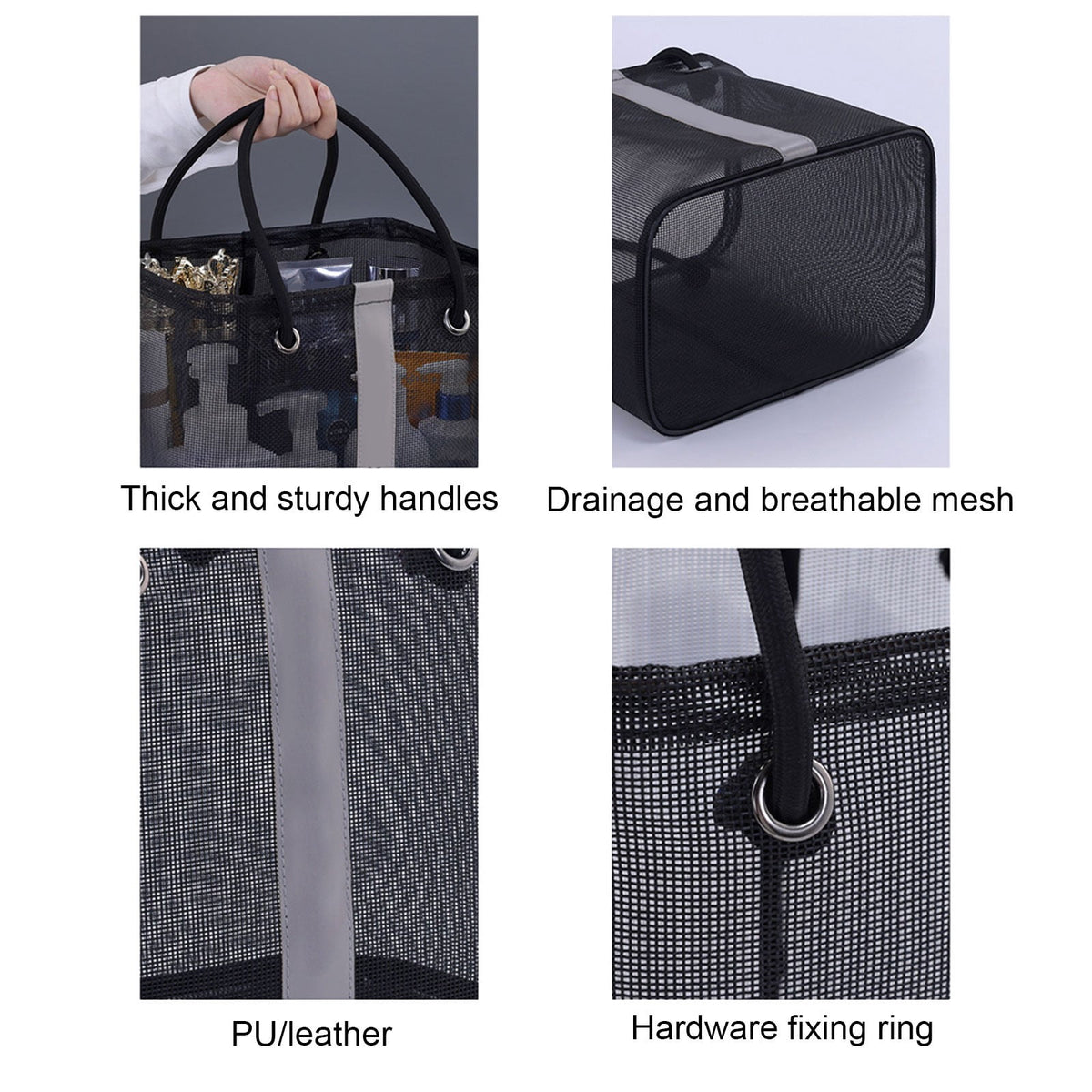 Mesh Shower Caddy Bag with Metal Frame and Carry Handle - Image 4