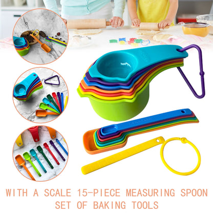 Measuring Cup and Spoon Set, 15 Pieces in Stackable Plastic with Leveler - Image 2
