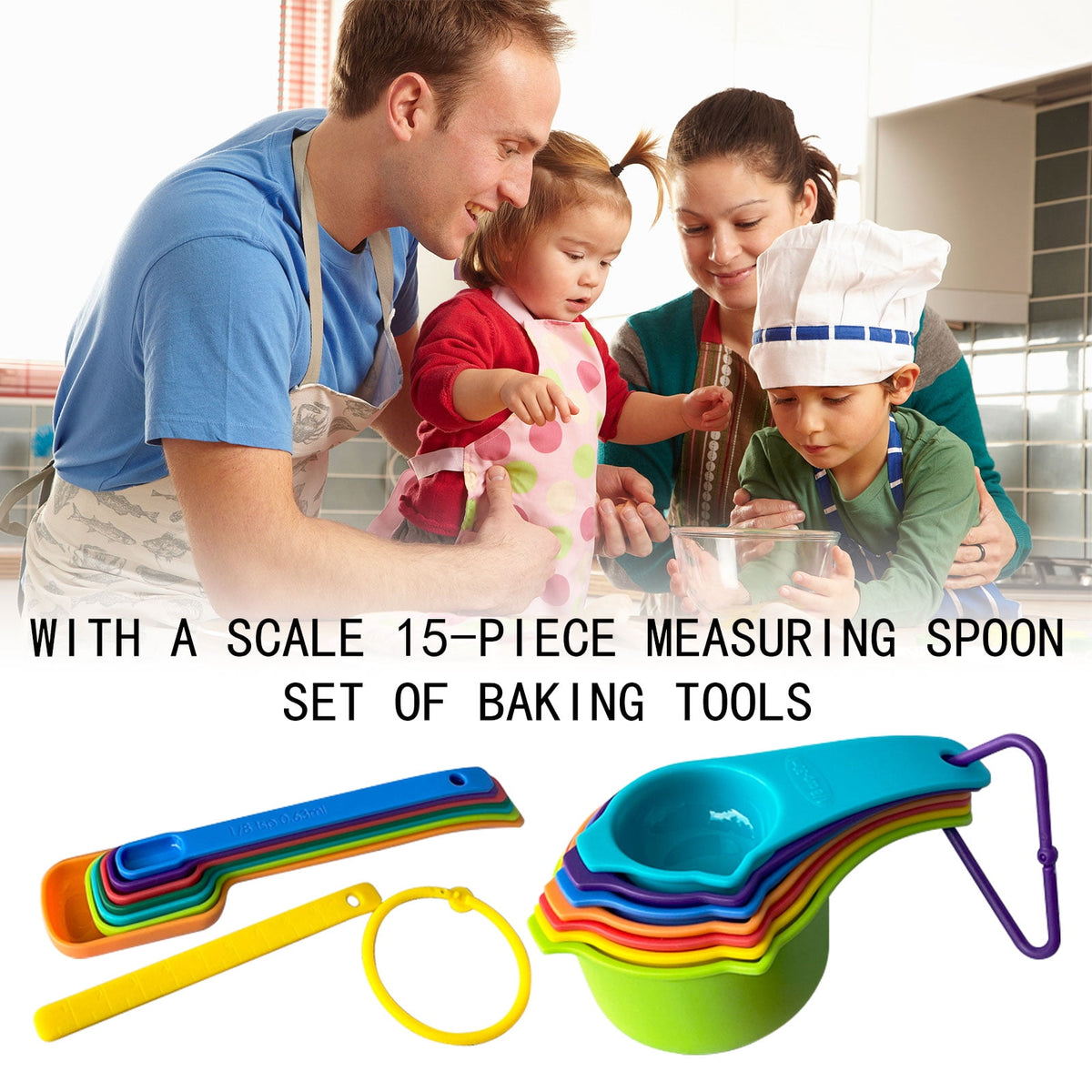Measuring Cup and Spoon Set, 15 Pieces in Stackable Plastic with Leveler - Image 5