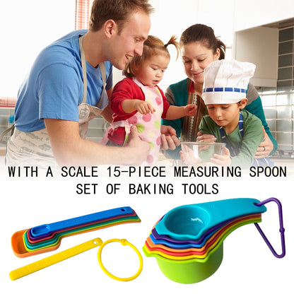Measuring Cup and Spoon Set, 15 Pieces in Stackable Plastic with Leveler - Image 5
