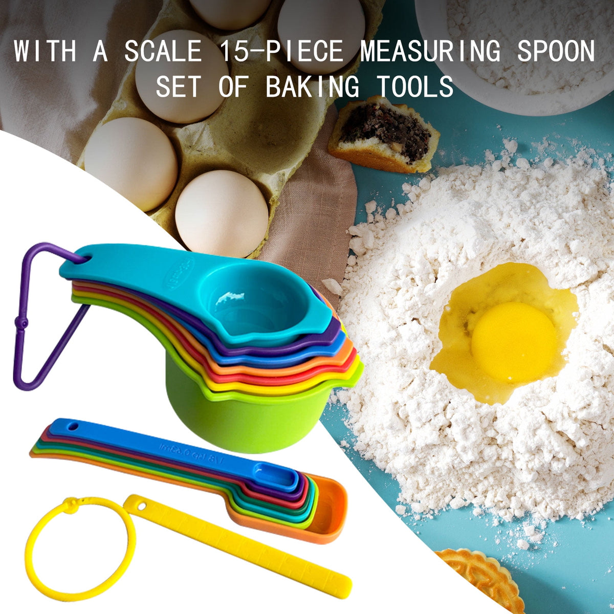 Measuring Cup and Spoon Set, 15 Pieces in Stackable Plastic with Leveler - Image 4